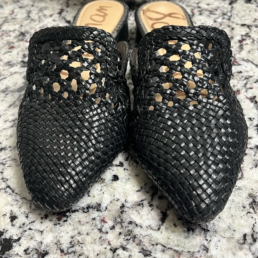 Sam Edelman Black Woven Leather Mule Sandals